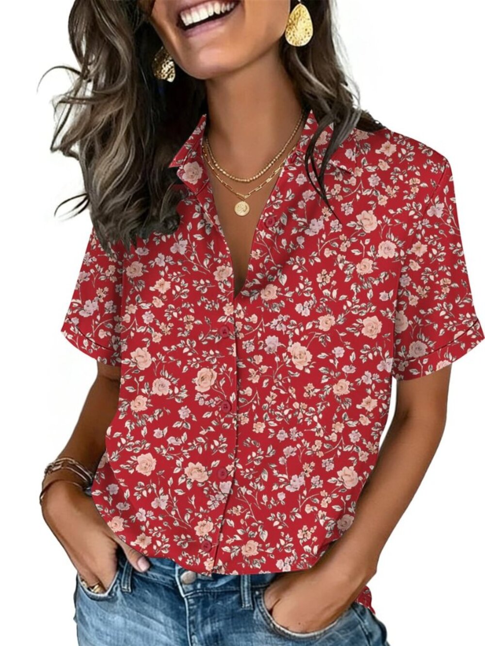 Button Down Shirts for Women Short Sleeve Tops Dressy Casual Blouses
